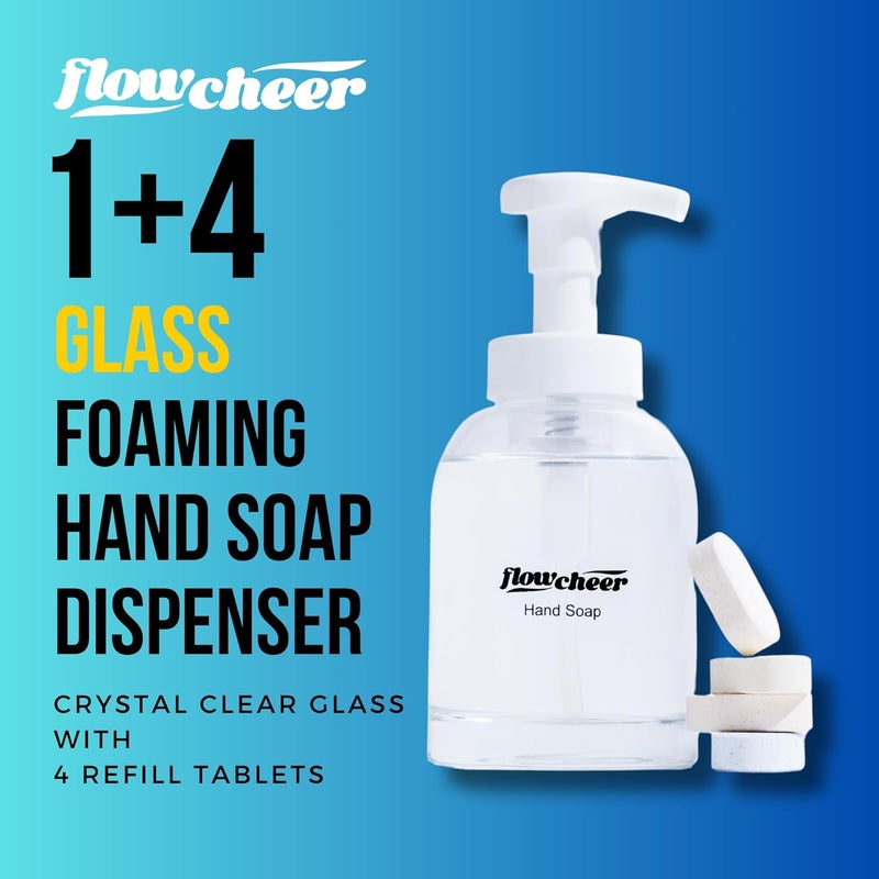 flowcheer Hand Soap Starter Set –1 Refillable CrystalClear Glass Foaming Hand Soap Dispenser + 4 Scented Soap Refill Tablets, 4 x 9 Fl oz,Soap Pump for Bathroom Kitchen Countertop - Image 3